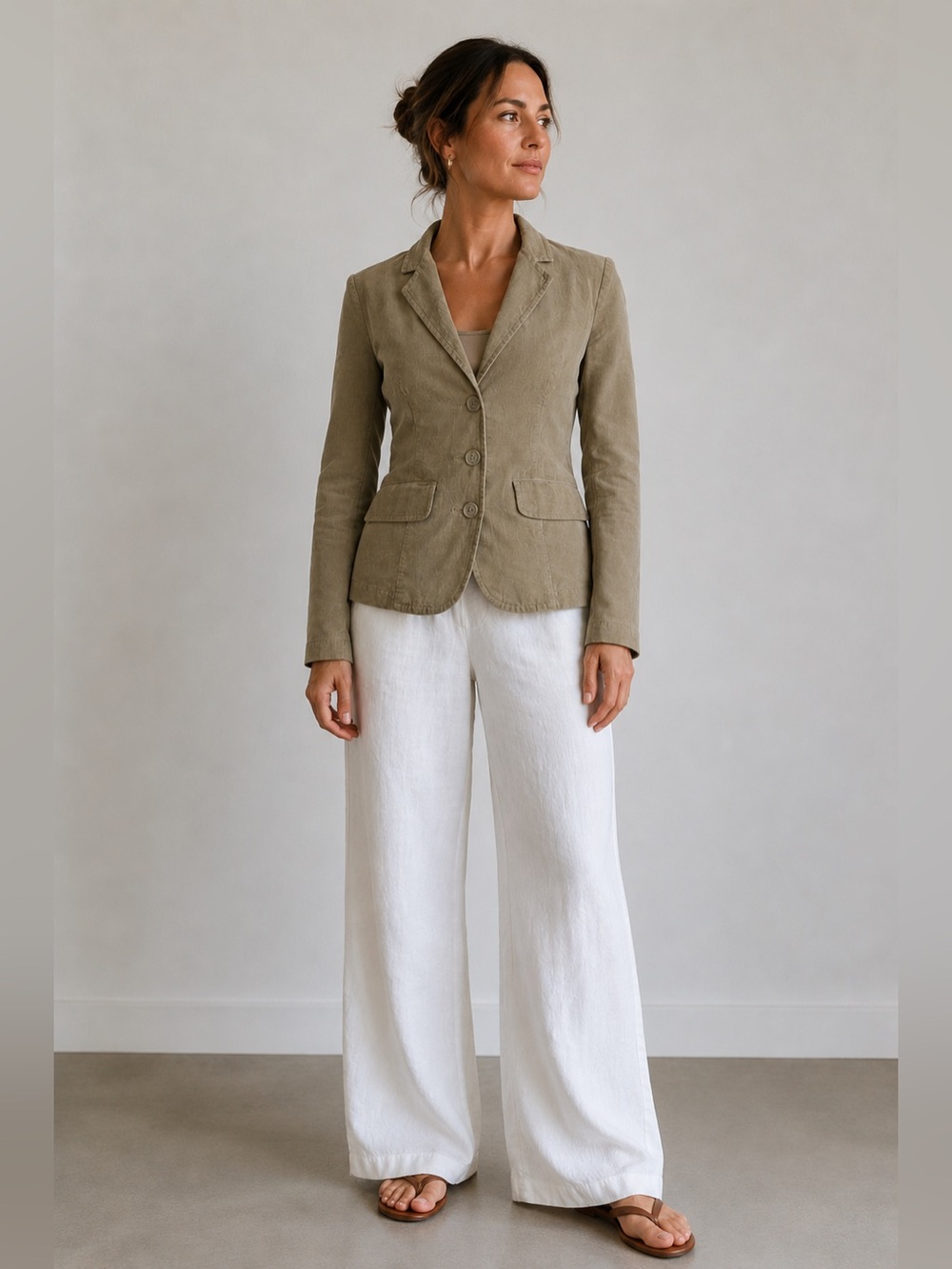 Benetton Women’s Corduroy 3 Buttons Blazer Pockets Size 40 IT / 4 US Tan